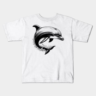 Stick Figure of a Dolphin in Black Ink Kids T-Shirt